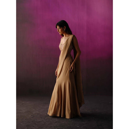 DRISHTI CHHABRAA The Golden Crystal Drape Saree with Stitched Blouse