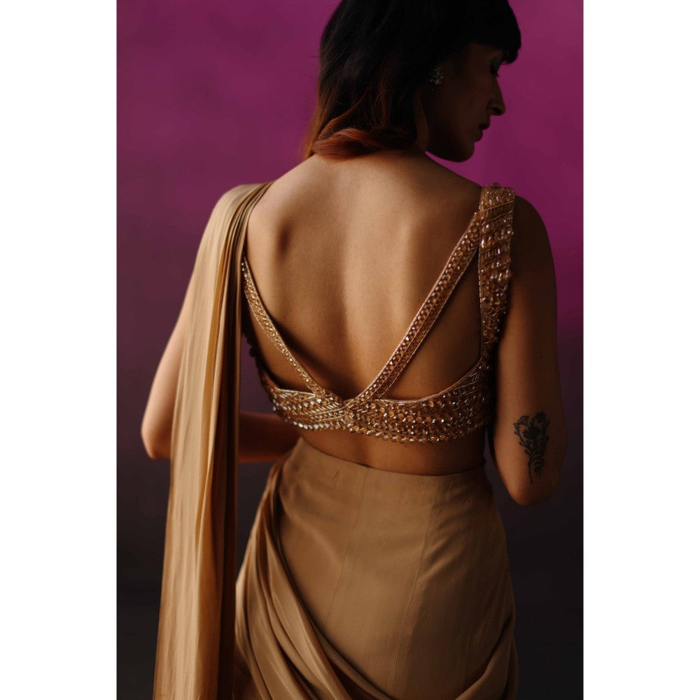 DRISHTI CHHABRAA The Golden Crystal Drape Saree with Stitched Blouse