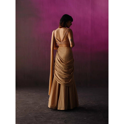 DRISHTI CHHABRAA The Golden Crystal Drape Saree with Stitched Blouse