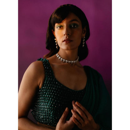 DRISHTI CHHABRAA The Green Chandelier Blouse Drape Saree with Stitched Blouse