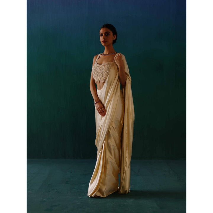 DRISHTI CHHABRAA The White Goddess Drape Saree with Stitched Blouse