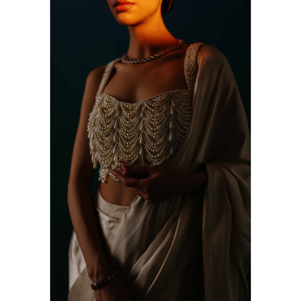 DRISHTI CHHABRAA The White Goddess Drape Saree with Stitched Blouse