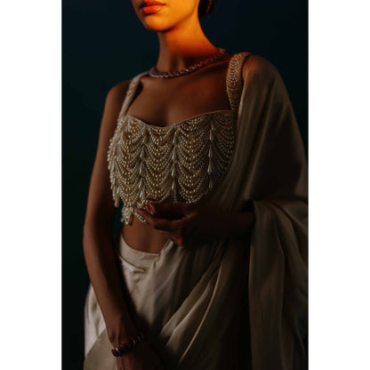 DRISHTI CHHABRAA The White Goddess Drape Saree with Stitched Blouse