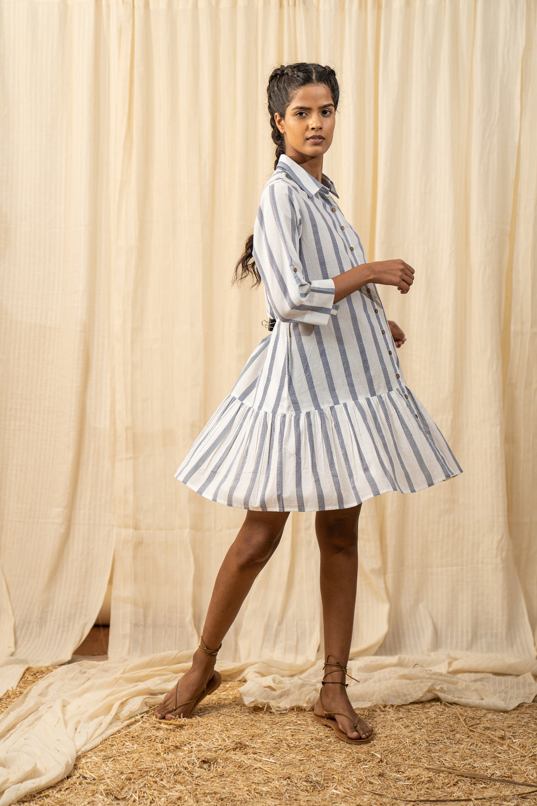 Blue And White Stripe Shirt Dress - labelreyya