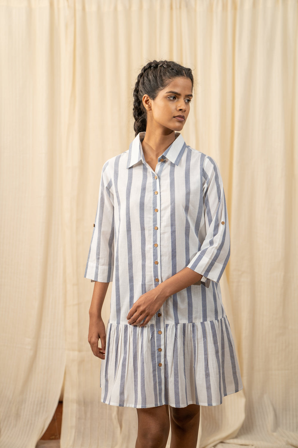 Blue And White Stripe Shirt Dress - labelreyya