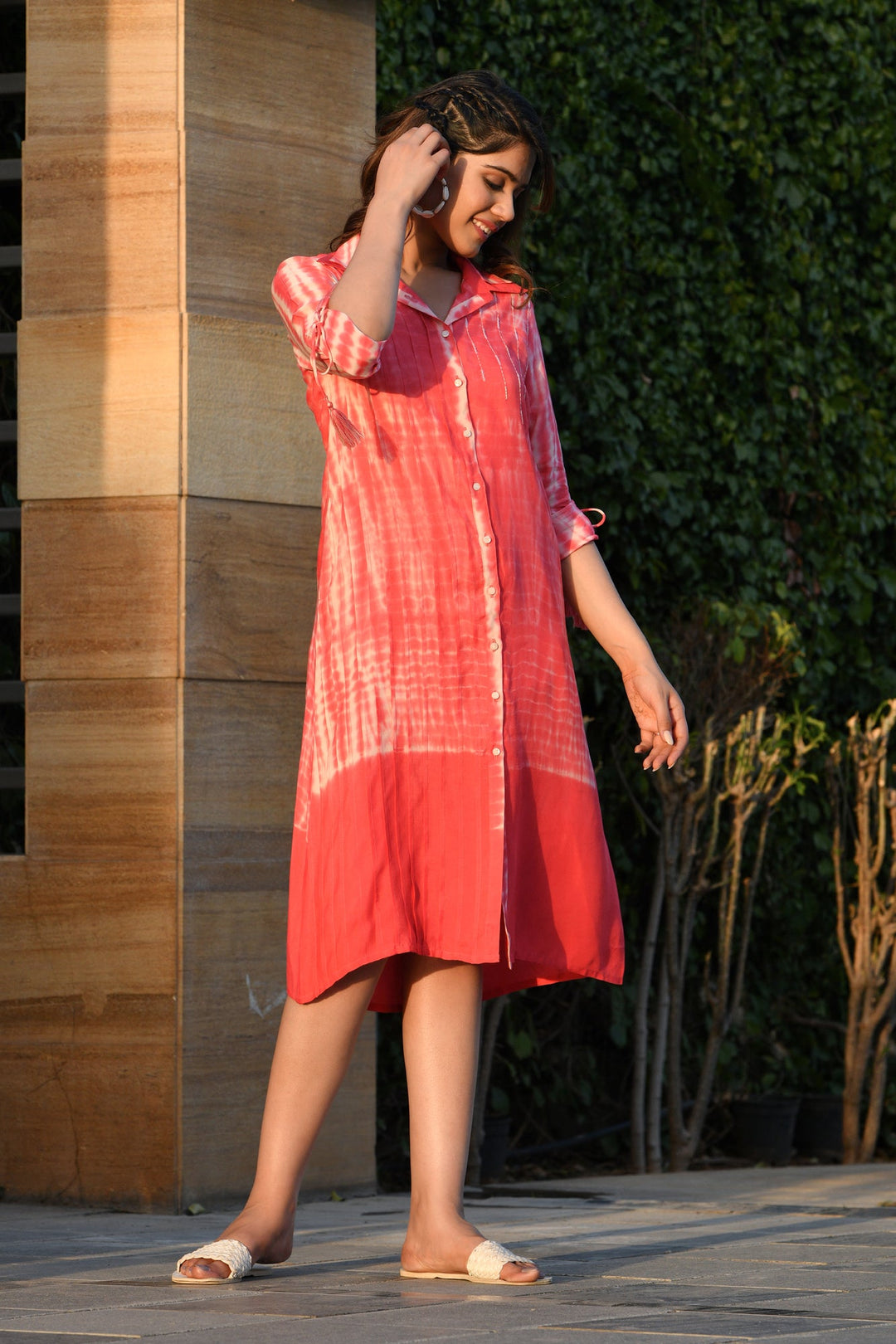 Aaheli Hillary Shibori-Solid Dyed Shirt Dress