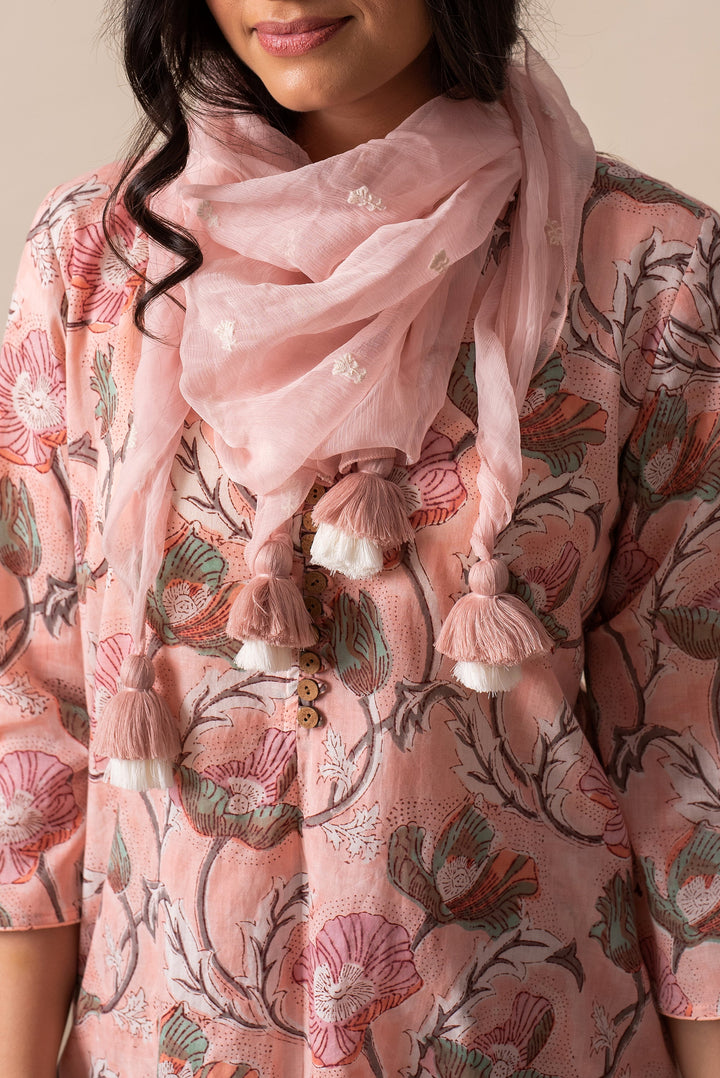 Pink Floral Cotton Tunic Set - Kapraaha