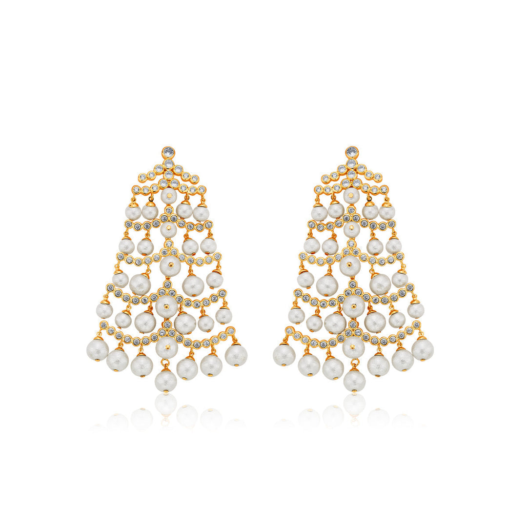 Pearl Crystal Waterfall Earrings