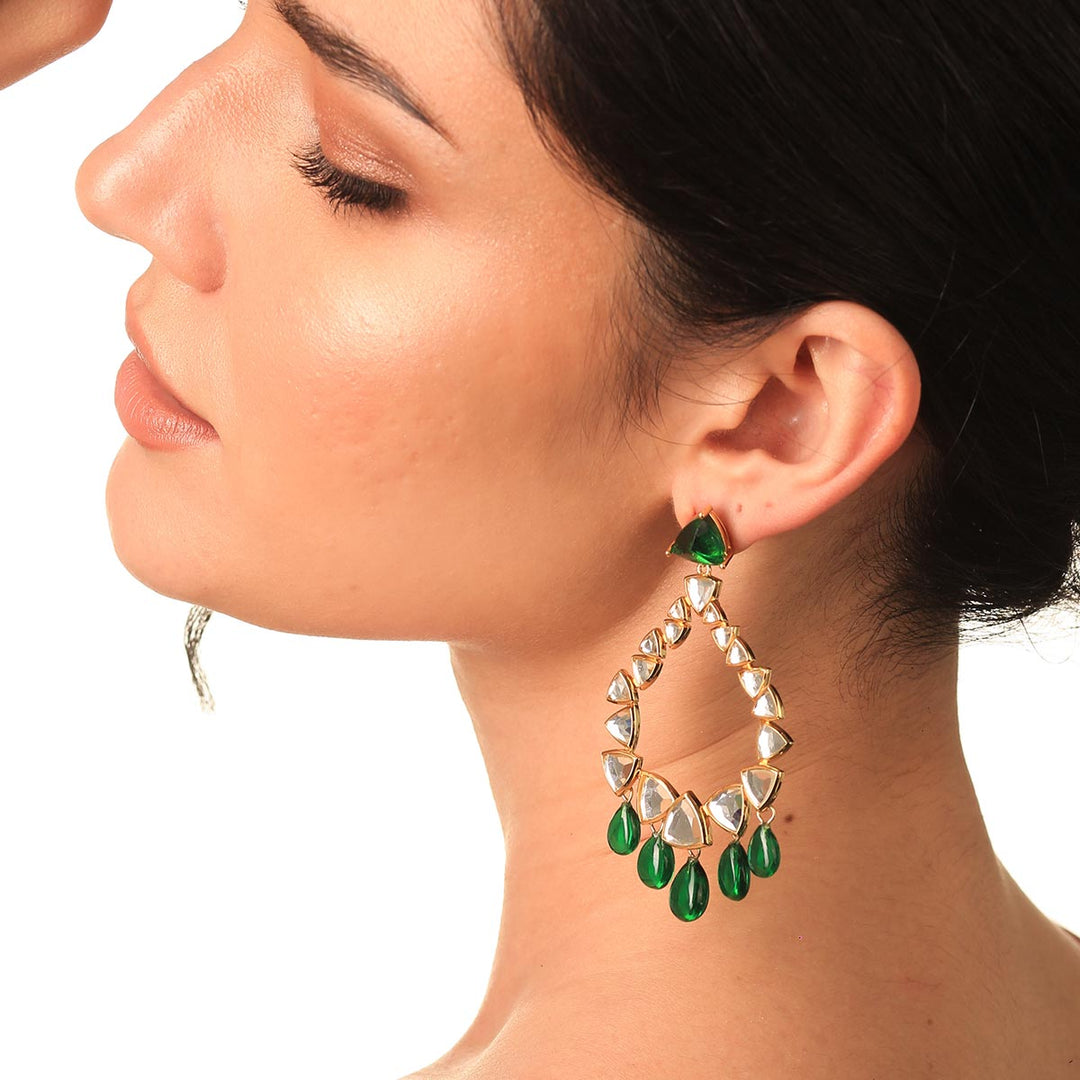 Shiza Mirror & Hydro Emerald Drop Earrings - Isharya | Modern Indian Jewelry