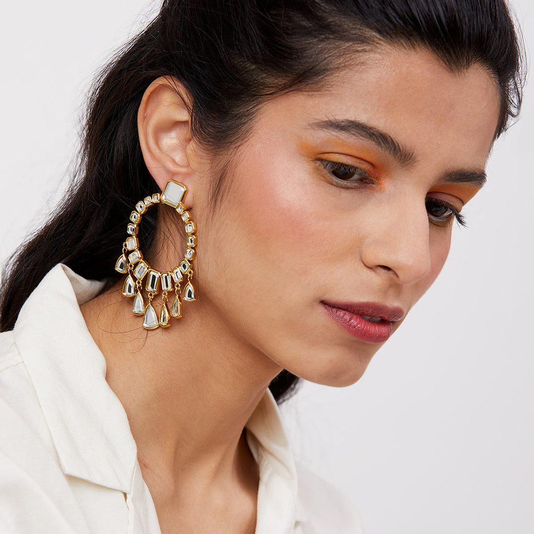 Ruhaniyat Statement Mirror Drop Earrings - Isharya | Modern Indian Jewelry