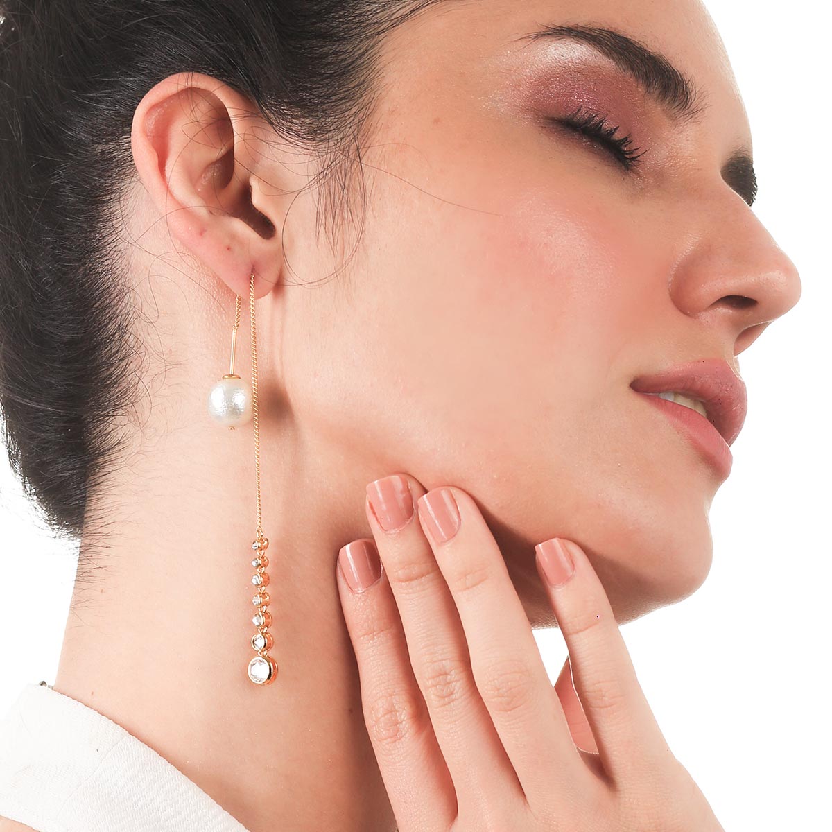 Inayat Cotton Pearl & CZ Long Earrings - Isharya | Modern Indian Jewelry