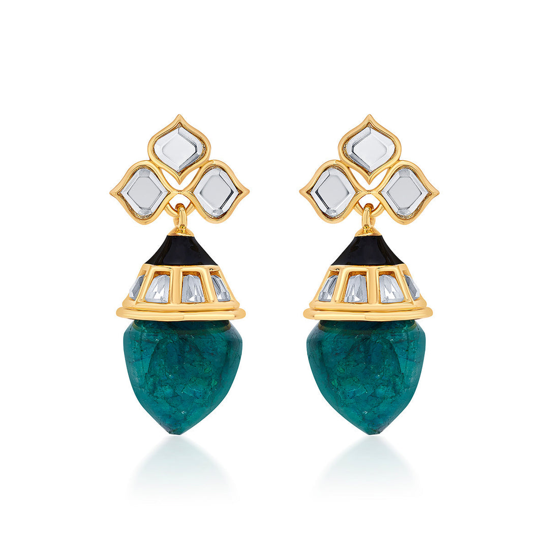 Razia Green Quartz Flower Earrings - Isharya | Modern Indian Jewelry