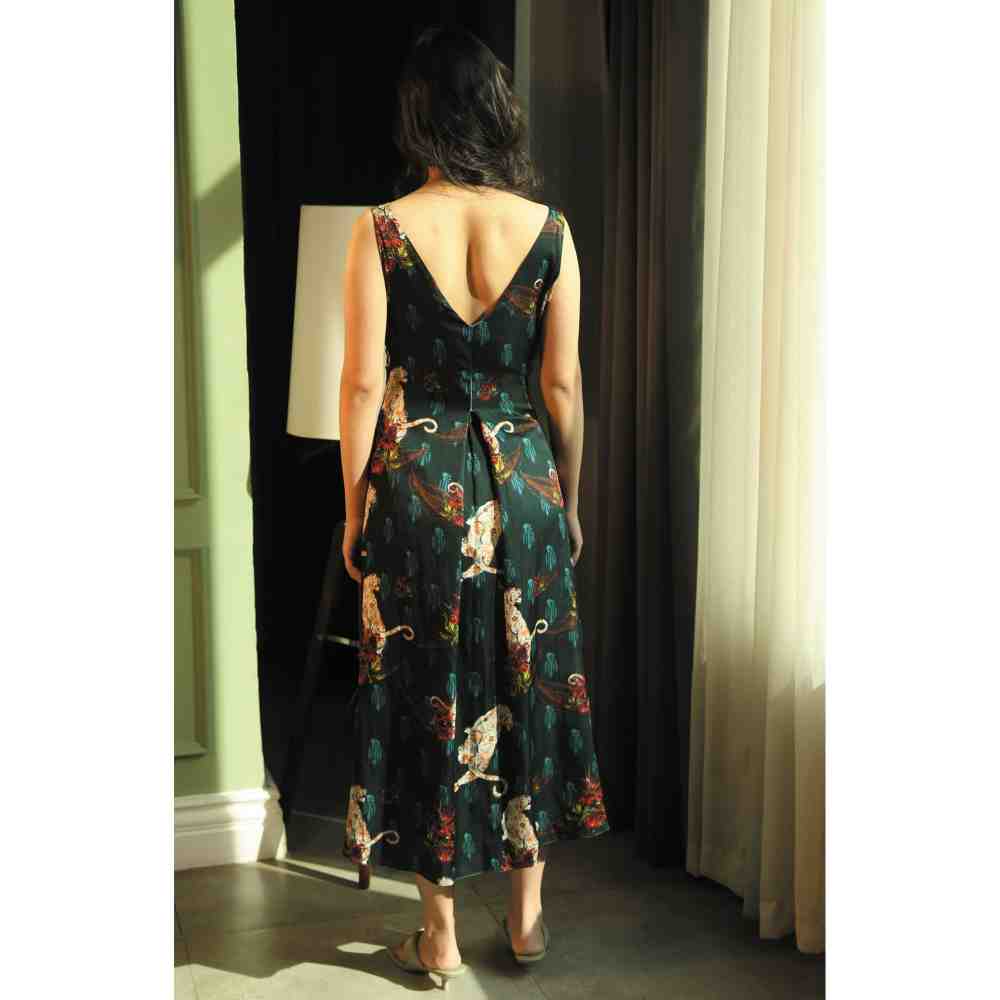Ekastories Green Panther Knotted Dress