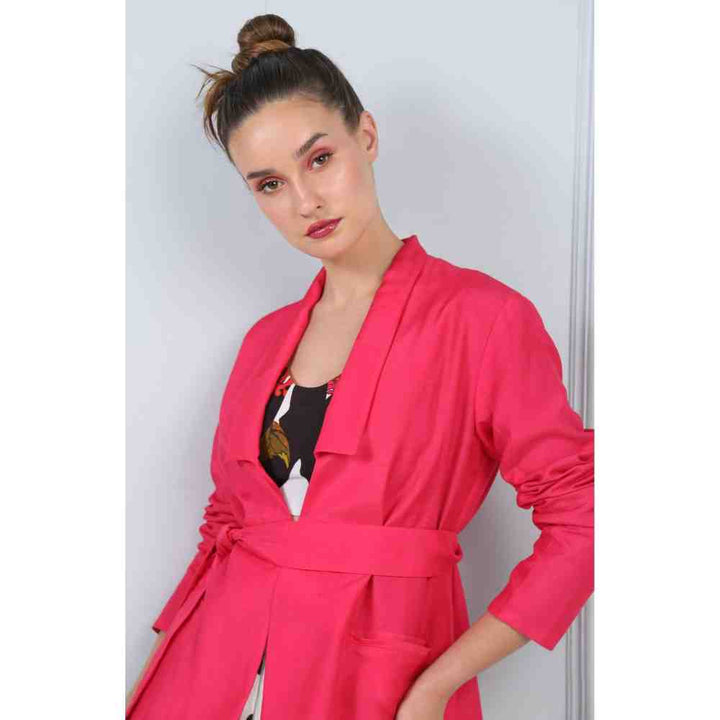 Ekastories Fuchsia Pink Rosa Pant Suit Co-Ord (Set of 4)