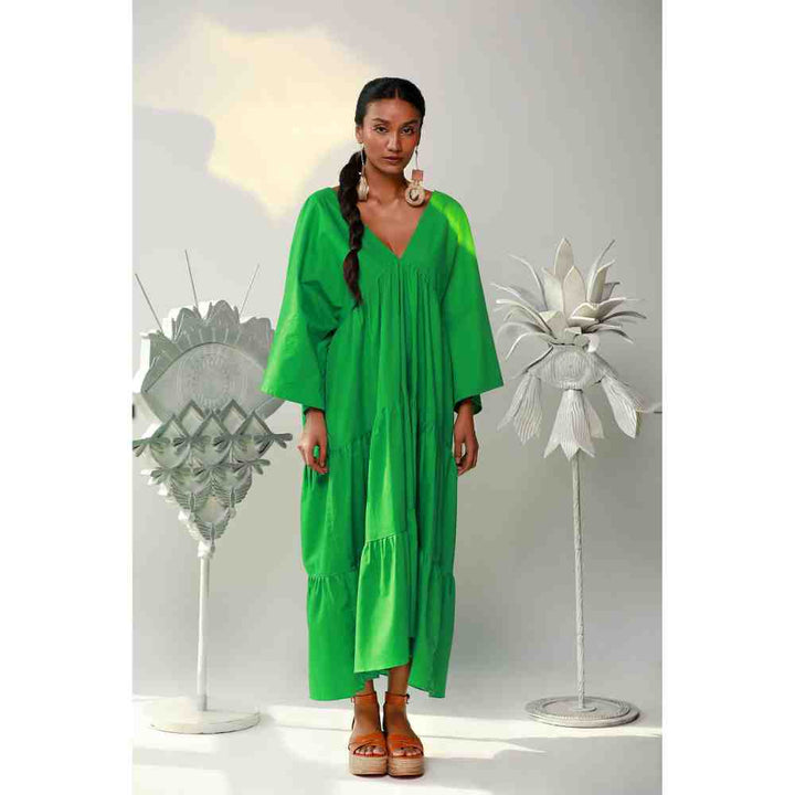 Ekastories Green Tiered Dress