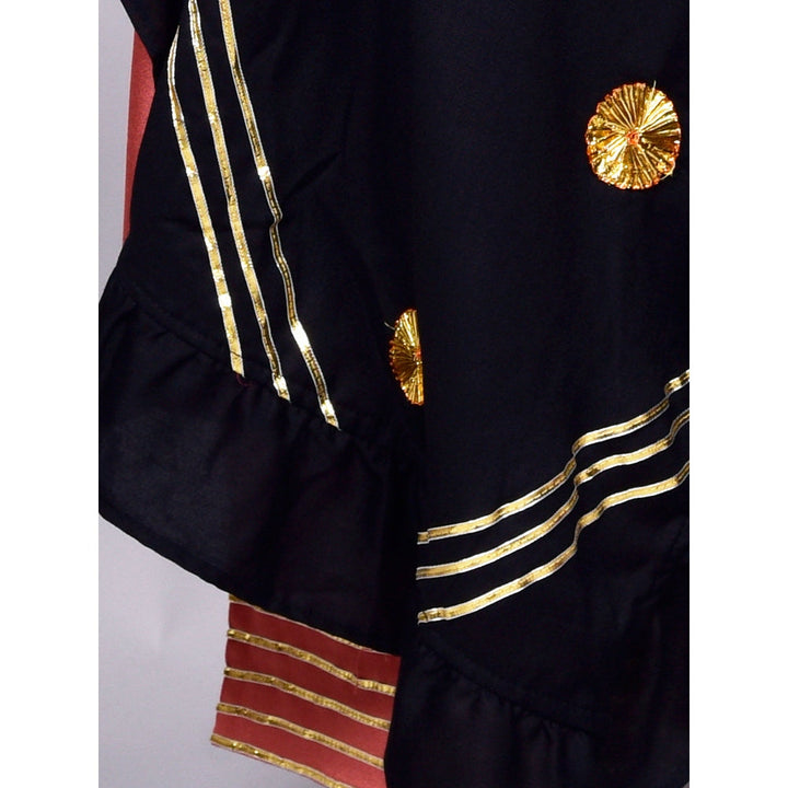 Empress Pitara Zubaida Peach And Black Frill Suit With Dupatta Set
