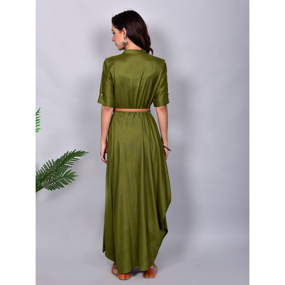 Empress Pitara Olive Green Cowl Maxi Dress With Belt