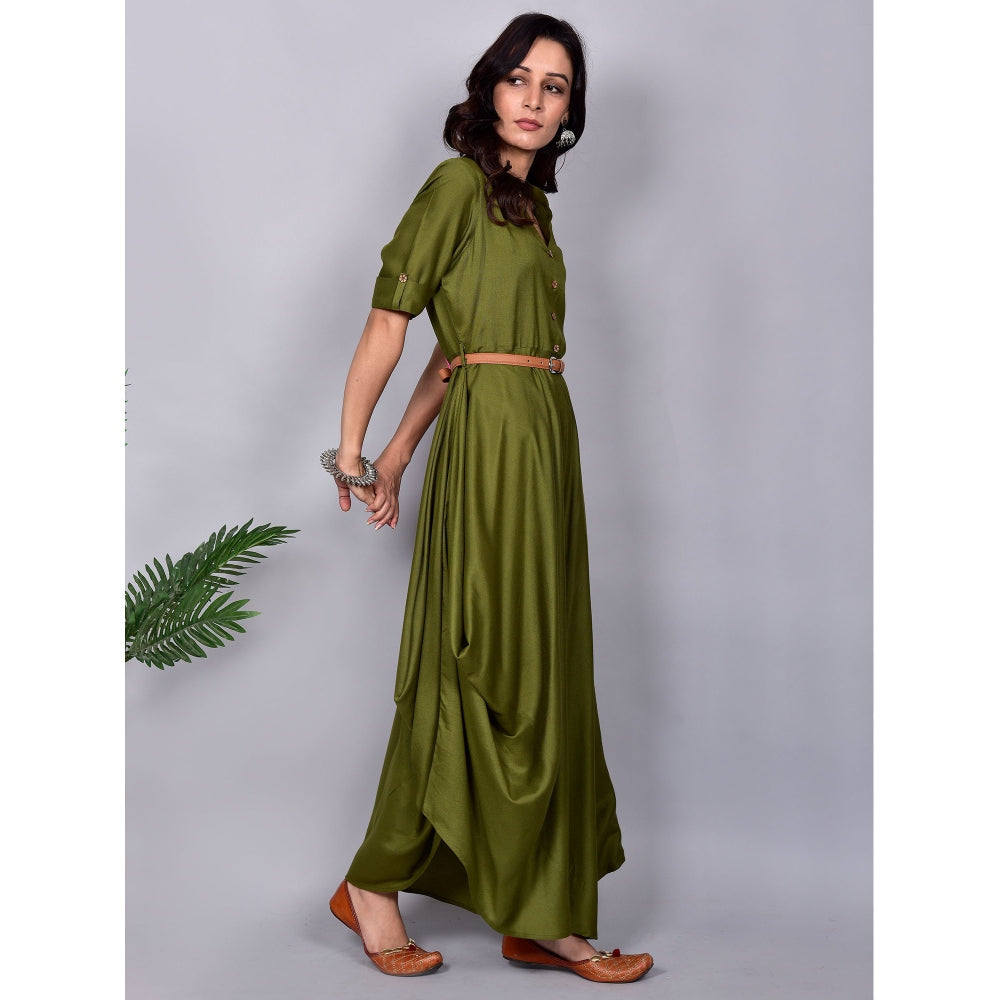 Empress Pitara Olive Green Cowl Maxi Dress With Belt