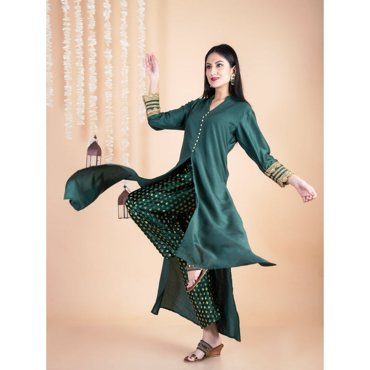 EMPRESS PITARA Emerald Green Kurta With Brocade Pants (Set of 2)