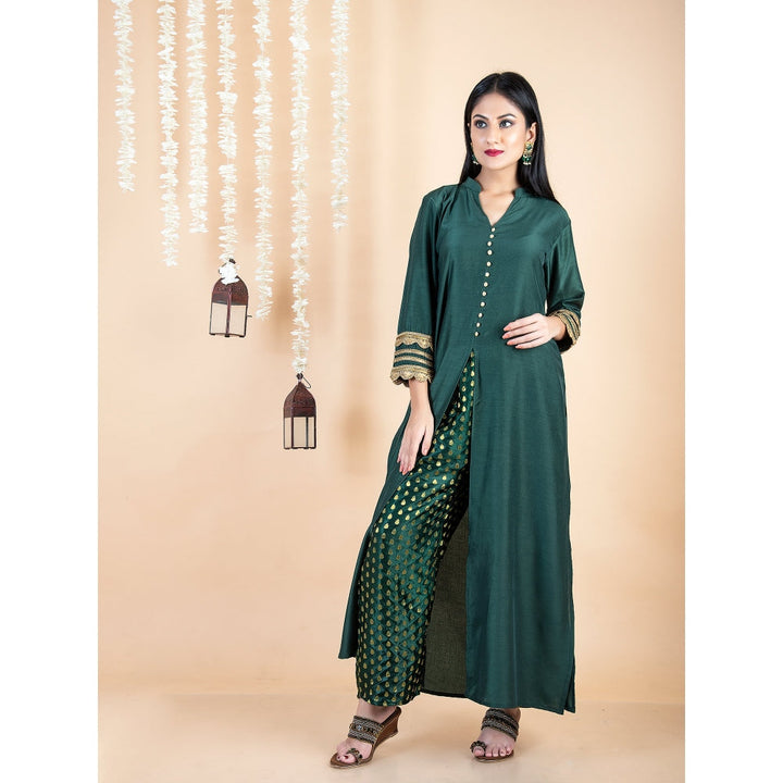 EMPRESS PITARA Emerald Green Kurta With Brocade Pants (Set of 2)