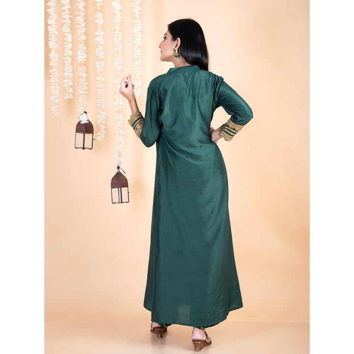 EMPRESS PITARA Emerald Green Kurta With Brocade Pants (Set of 2)