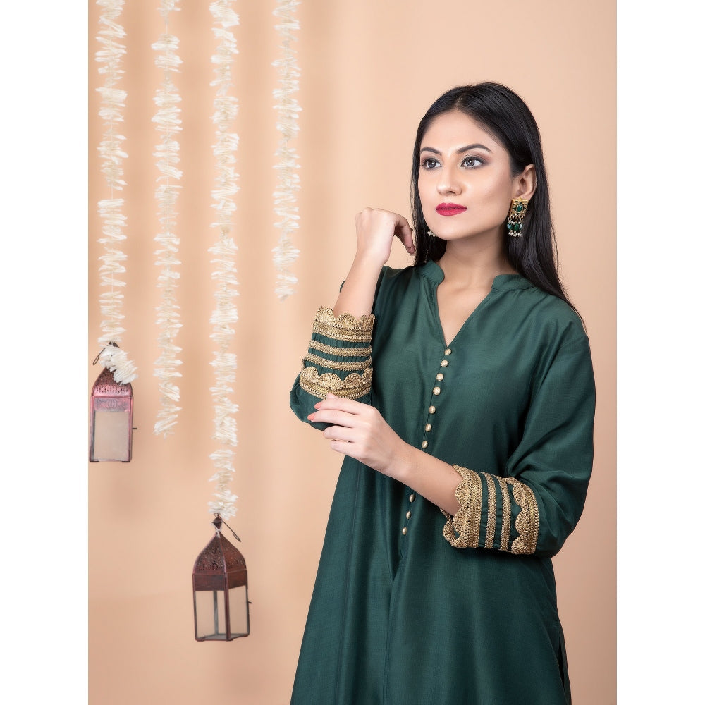 EMPRESS PITARA Emerald Green Kurta With Brocade Pants (Set of 2)