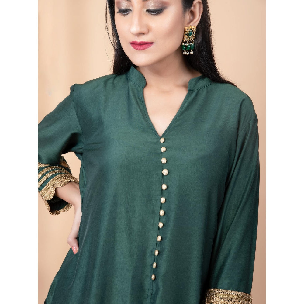 EMPRESS PITARA Emerald Green Kurta With Brocade Pants (Set of 2)