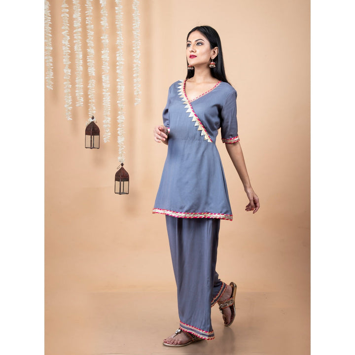 EMPRESS PITARA Grey Angrakha Gotta Kurta With Palazzo (Set of 2)