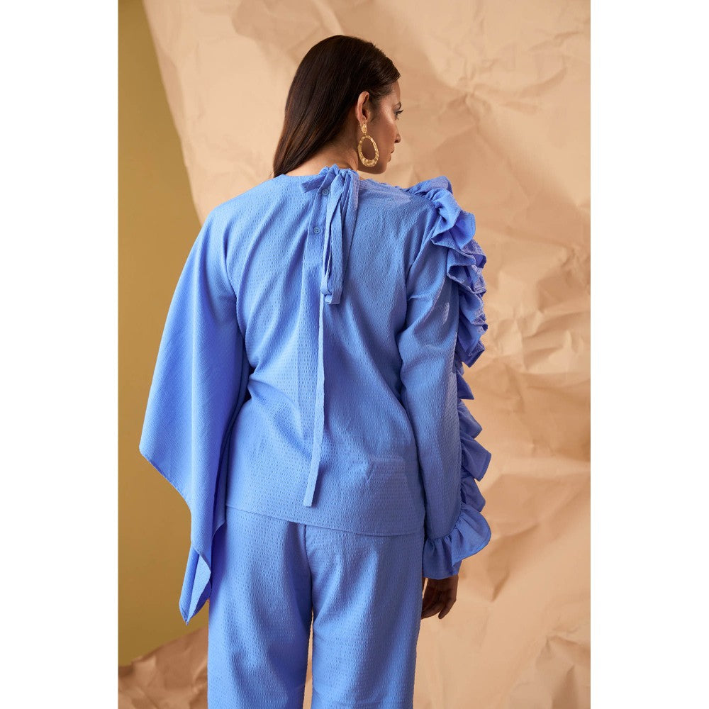 Enness Studio Utopia Blue Ruffle Neck Shirt