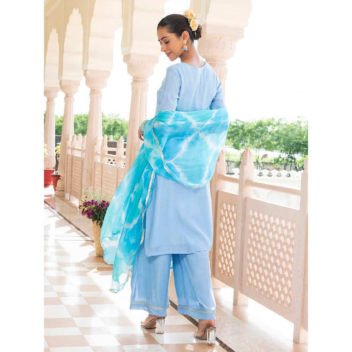 EverBloom Naazneen Light Blue Embroidered Straight Kurta With Pant & Dupatta (Set of 3)