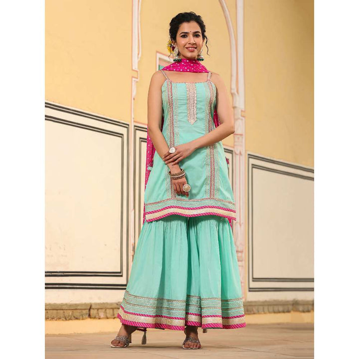 EverBloom Aarika Sharara Contrasting Lace Suit Kurta With Sharara And Dupatta (Set of 3)