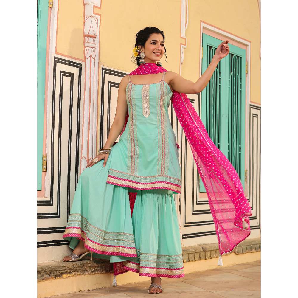 EverBloom Aarika Sharara Contrasting Lace Suit Kurta With Sharara And Dupatta (Set of 3)