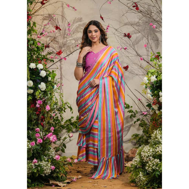 EverBloom Satrangi Strips Multicolor Pre-Draped Saree with Stitched Blouse