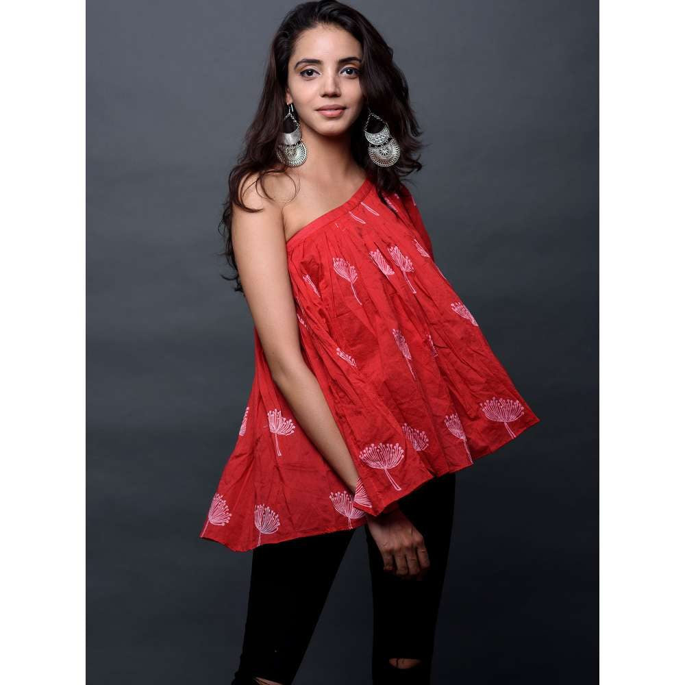 Fancy Pastels Red Paisley One Shoulder Top