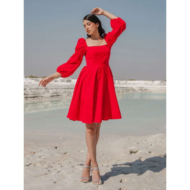 Fancy Red Solid Valentina Mini Dress