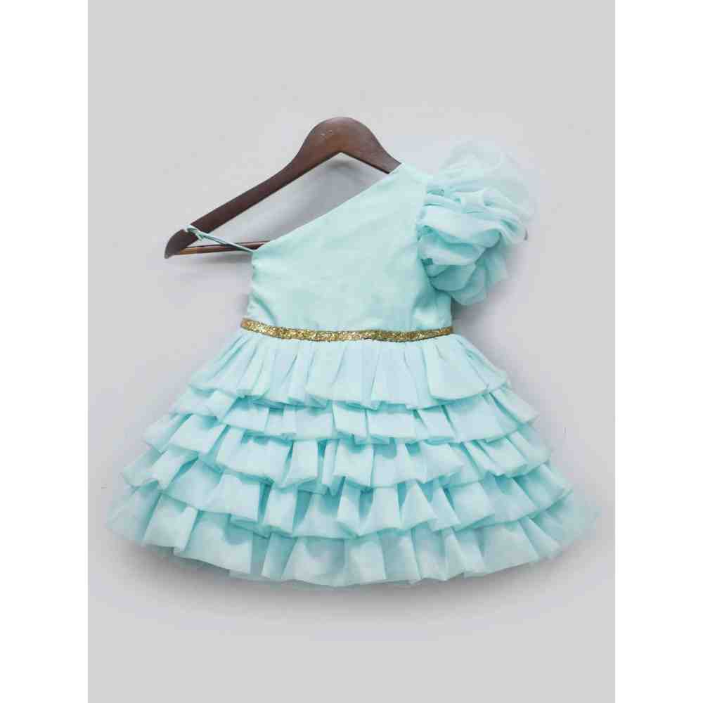 Fayon Kids Blue Organza One Off Shoulder Style Frock (0-6 Months)