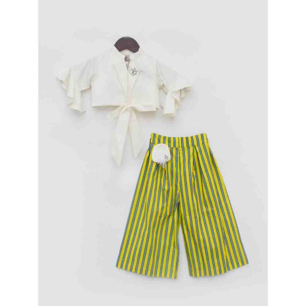 Fayon Kids Off white Top with Yellow Strips Pant (0-6 Months)