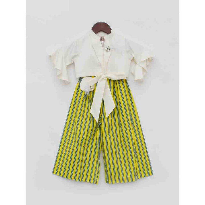 Fayon Kids Off white Top with Yellow Strips Pant (0-6 Months)