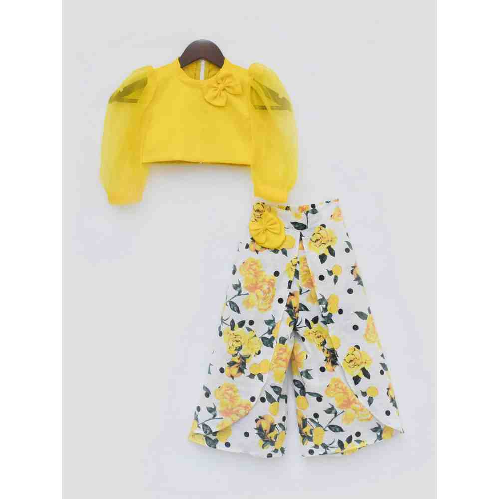 Fayon Kids Yellow Organza Top with Printed Plazo Pant (0-6 Months)