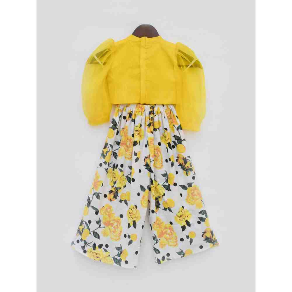 Fayon Kids Yellow Organza Top with Printed Plazo Pant (0-6 Months)