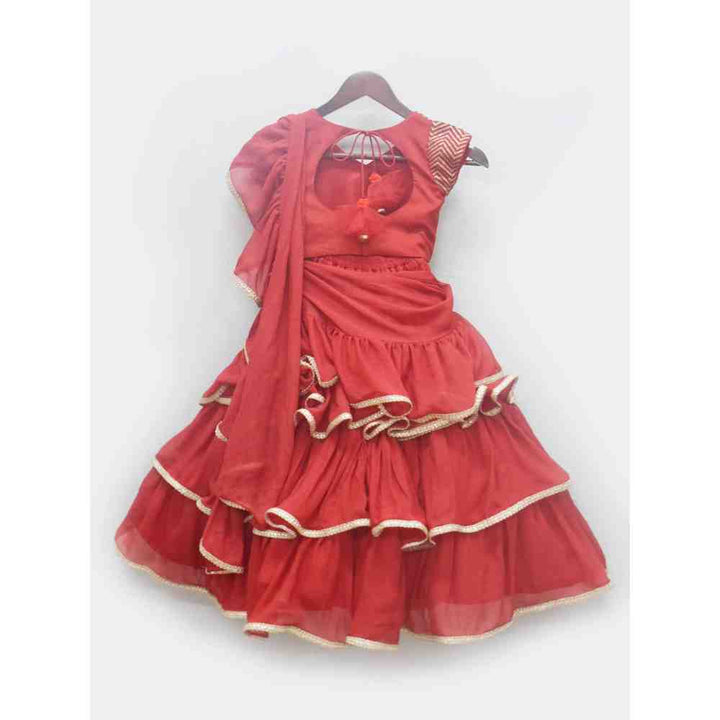 Fayon Kids Red Sequins Choli with Red Lehenga Saree (0-6 Months)