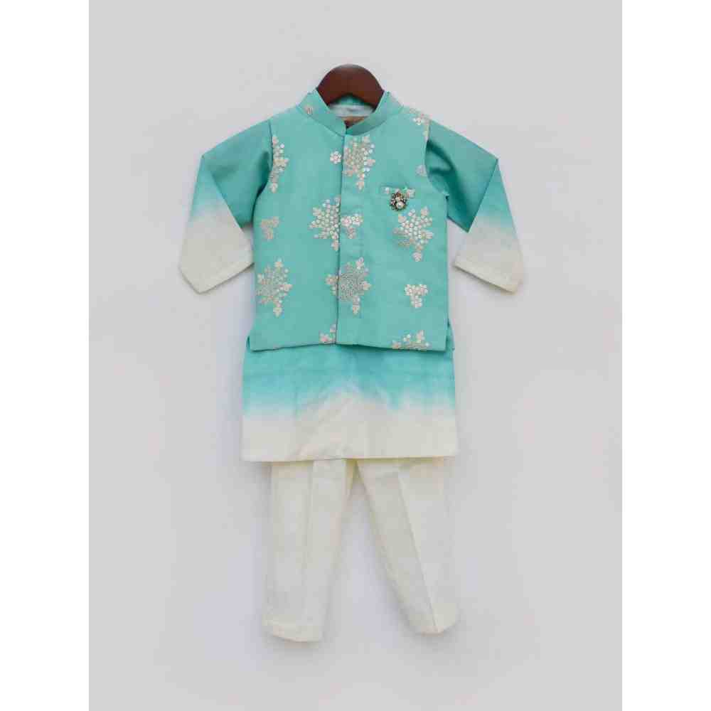 Fayon Kids Acqua Embroidery Jacket with Shaded Kurta and Pant set (0-6 Months)