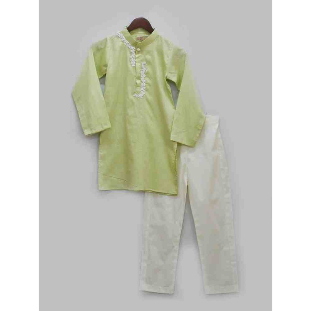 Fayon Kids Green Kurta with Dori Work Embroidery and Pant (0-6 Months)