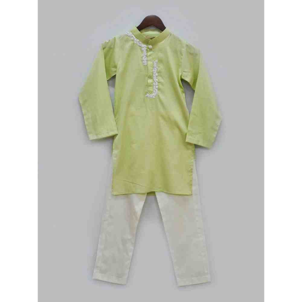 Fayon Kids Green Kurta with Dori Work Embroidery and Pant (0-6 Months)