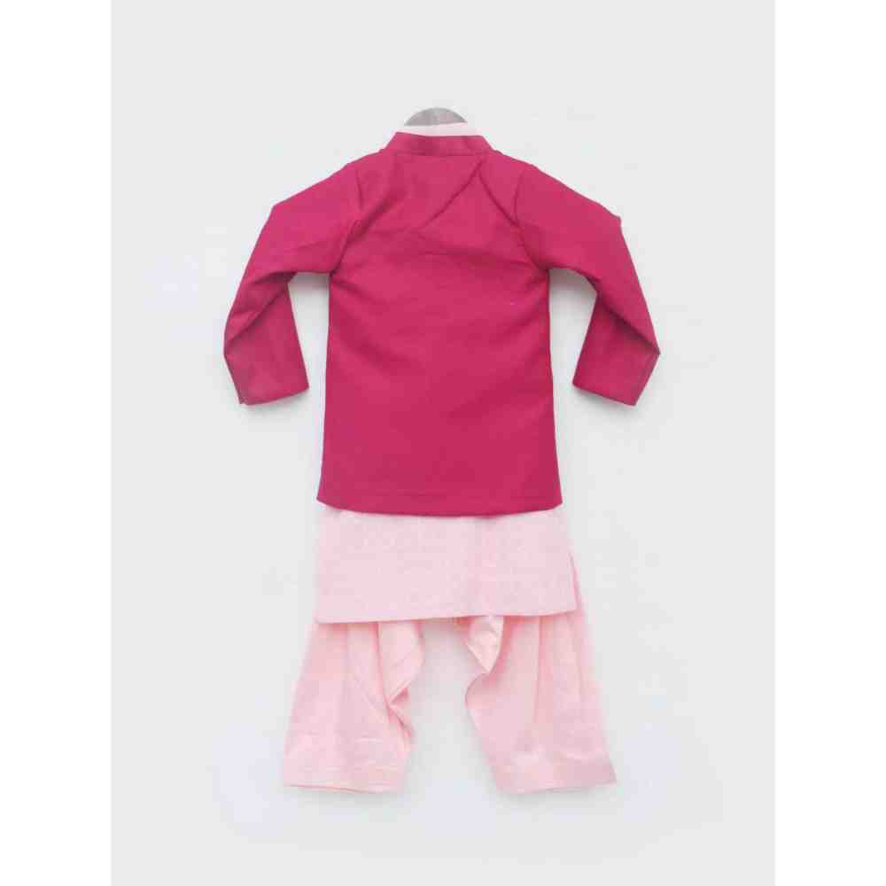 Fayon Kids Hot Pink Jacket with Baby Pink Kurta and Salwar (0-6 Months)