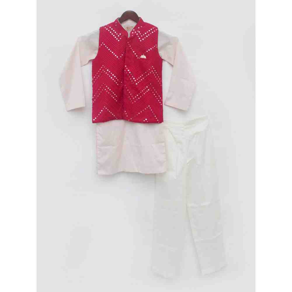 Fayon Kids Hot Pink Mirror Jacket with Pink Kurta and Pant (0-6 Months)
