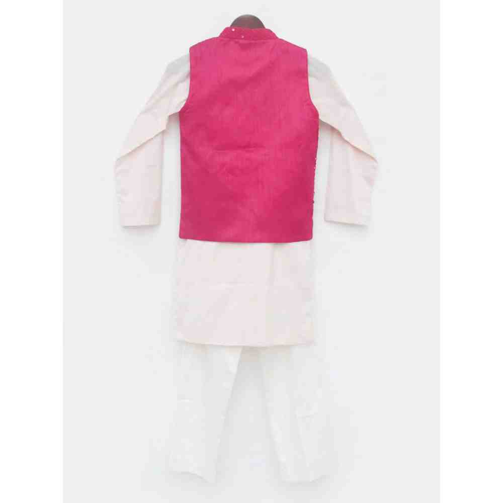 Fayon Kids Hot Pink Mirror Jacket with Pink Kurta and Pant (0-6 Months)