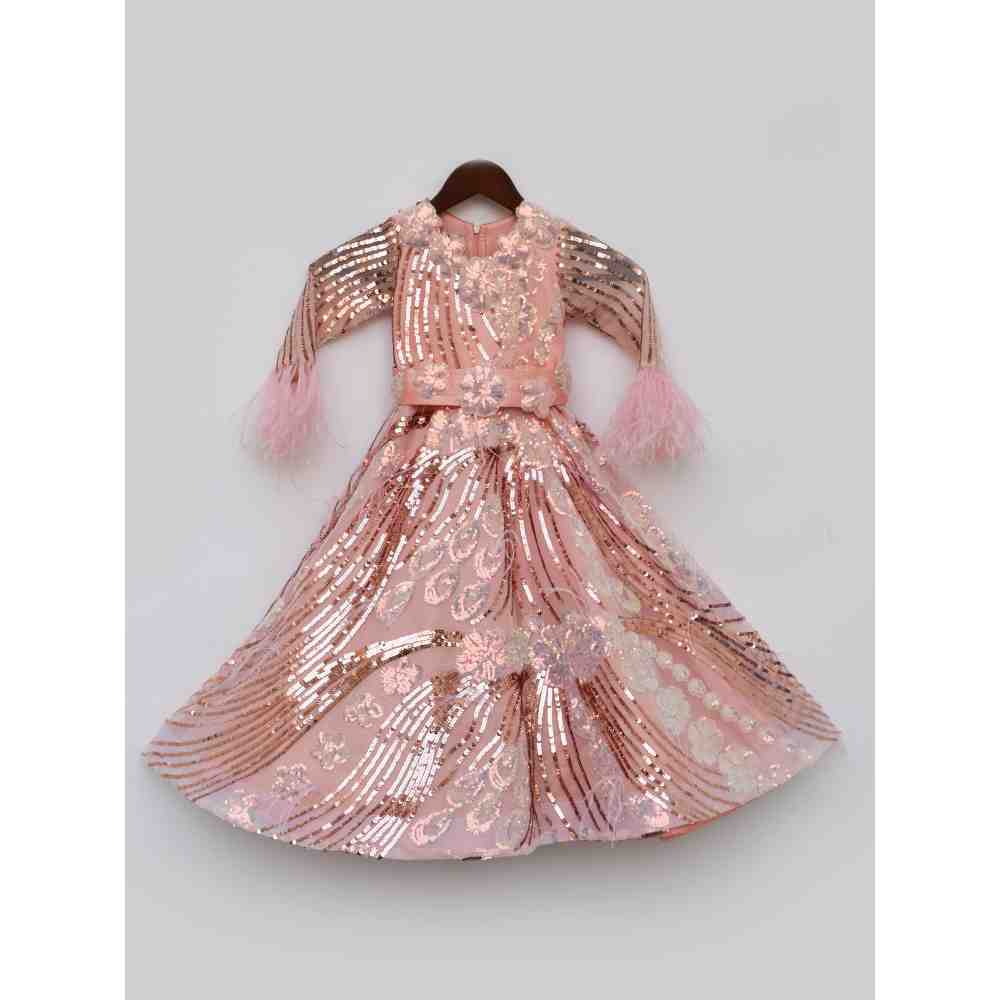 Fayon Kids Peach Sequence Gown (0-6 Months)