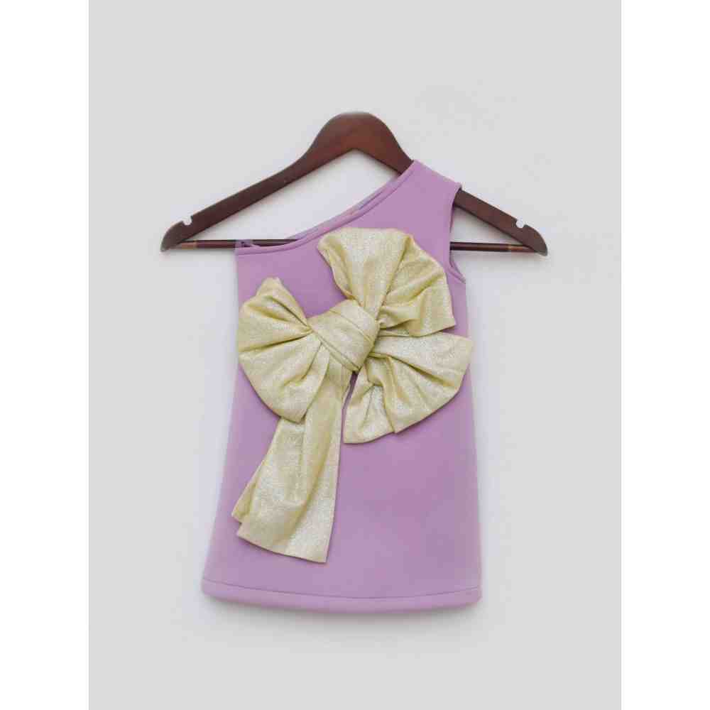 Fayon Kids Purple Lycra Dress with Gold Shimmer Bow (0-6 Months)