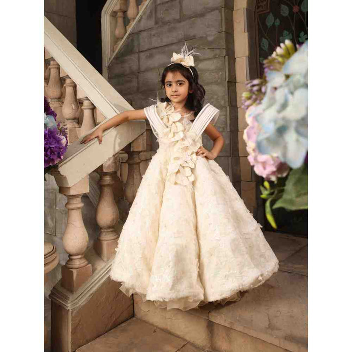 Fayon Kids Off white Butterfly Gown (0-6 Months)